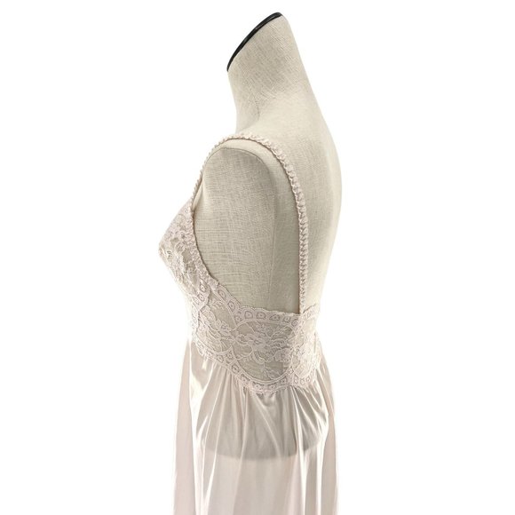 Vintage Nightgown Pastel Pink Sheer Lace Maxi-Length Medium 80s Cottagecore - Picture 6 of 11